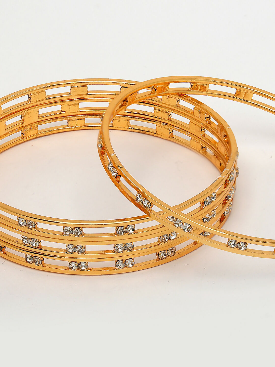 NVR Women's Set of 4 Gold-Polished CZ Stone-Studded Bangles - Distacart