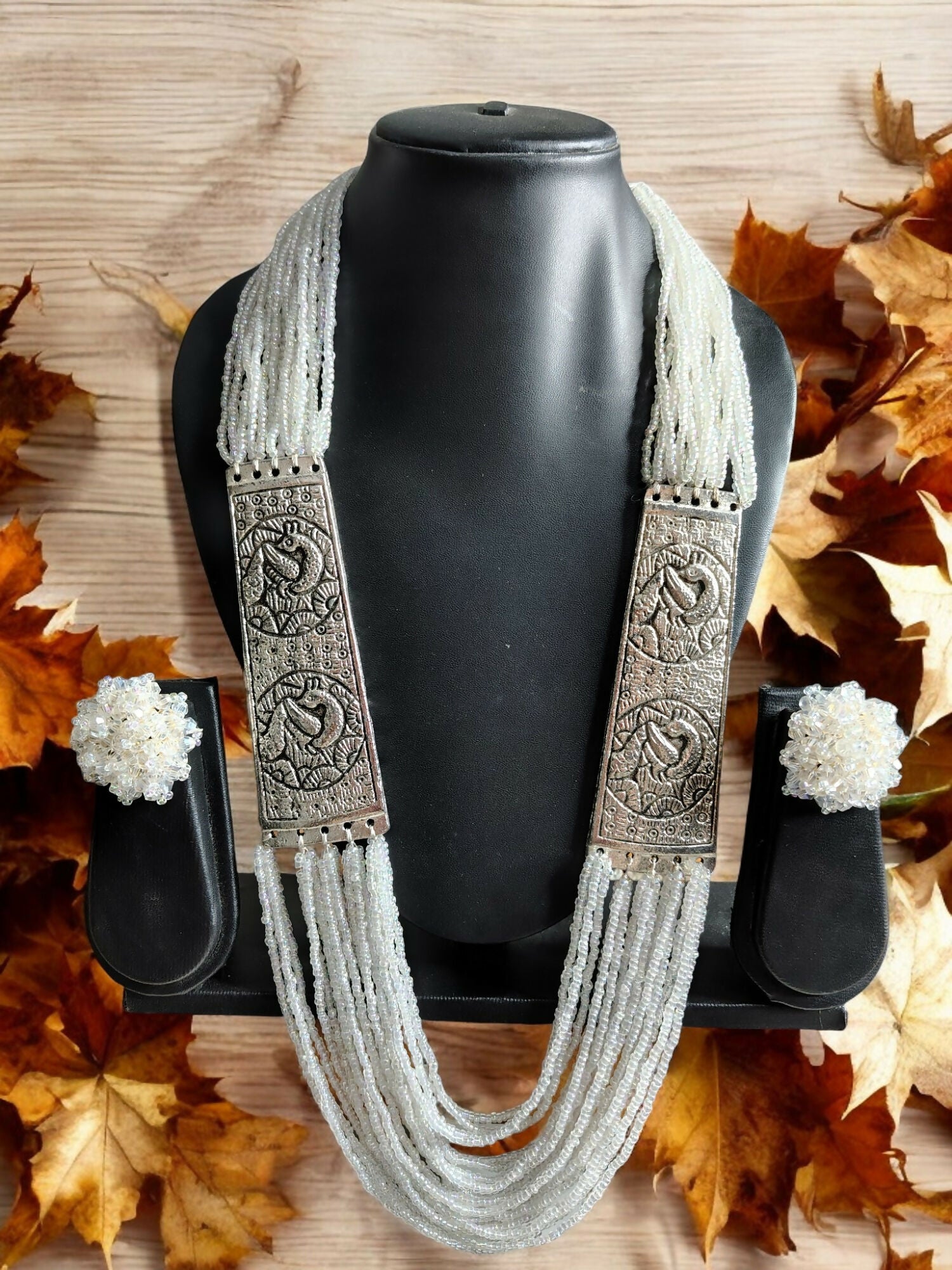 Inhanns Saree Shobha Statement Necklace & Earring Set - White Necklace With Earrings - Distacart