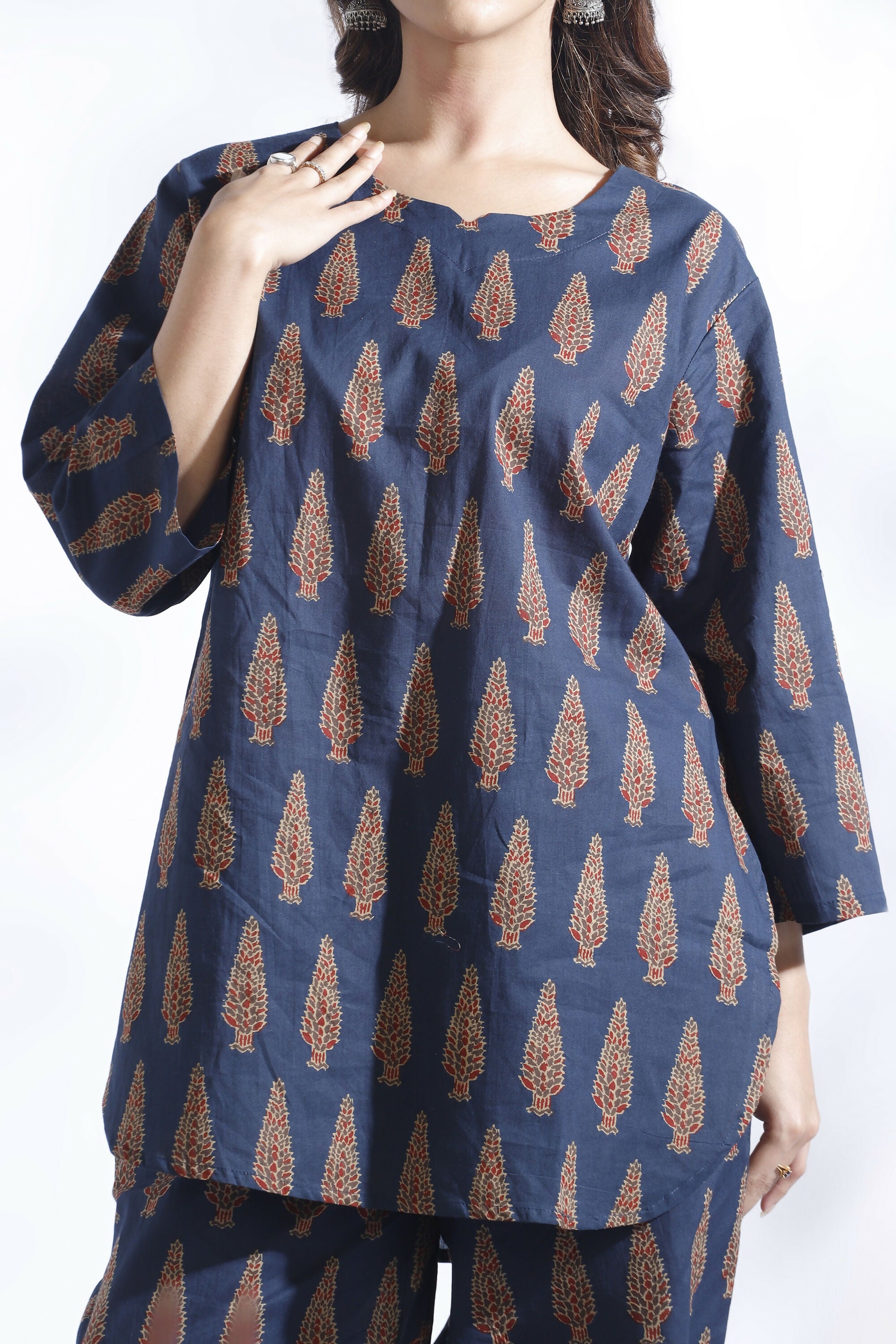 Breathables Blue Butta Cotton Kurta & Pant Co-Ord Set - Dista