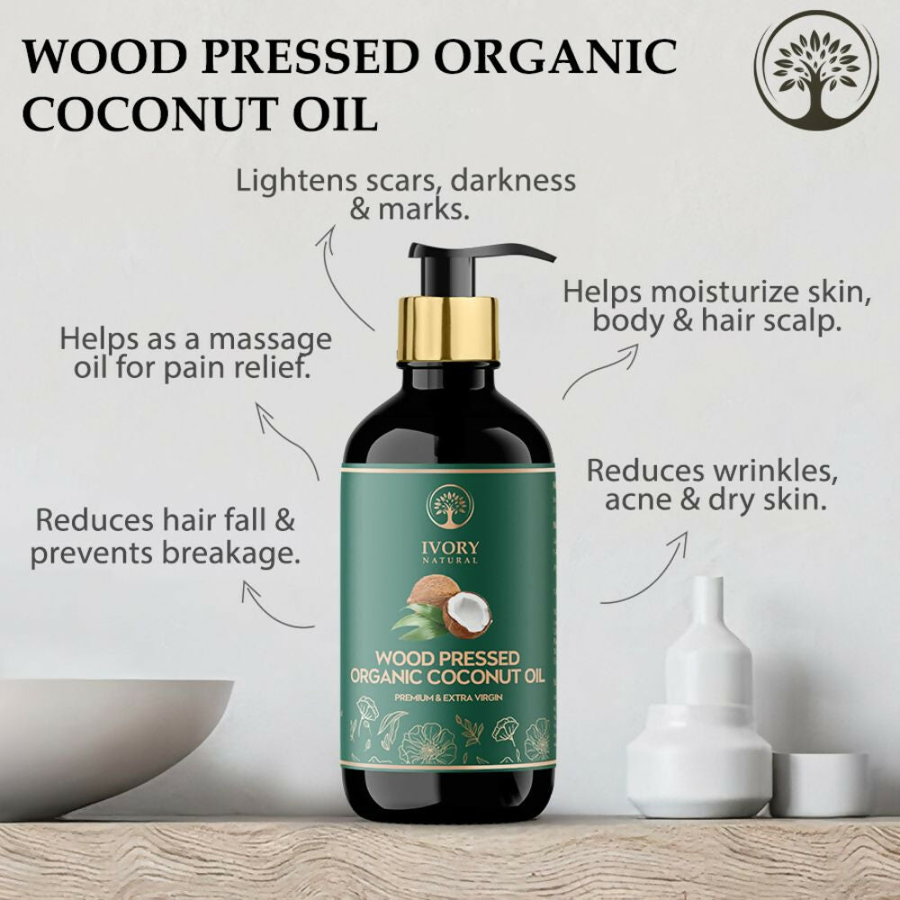 Ivory Natural Wood Pressed Organic Coconut Oil , Premium Extra Virgin Oil - For Radiant Skin, Hair Wellness & Baby Care - Distacart