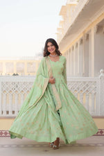 Thumbnail for Aastha Fashion Women's Pista Faux Georgette Embroidery Zari Sequins-work Gown with Dupatta - Distacart