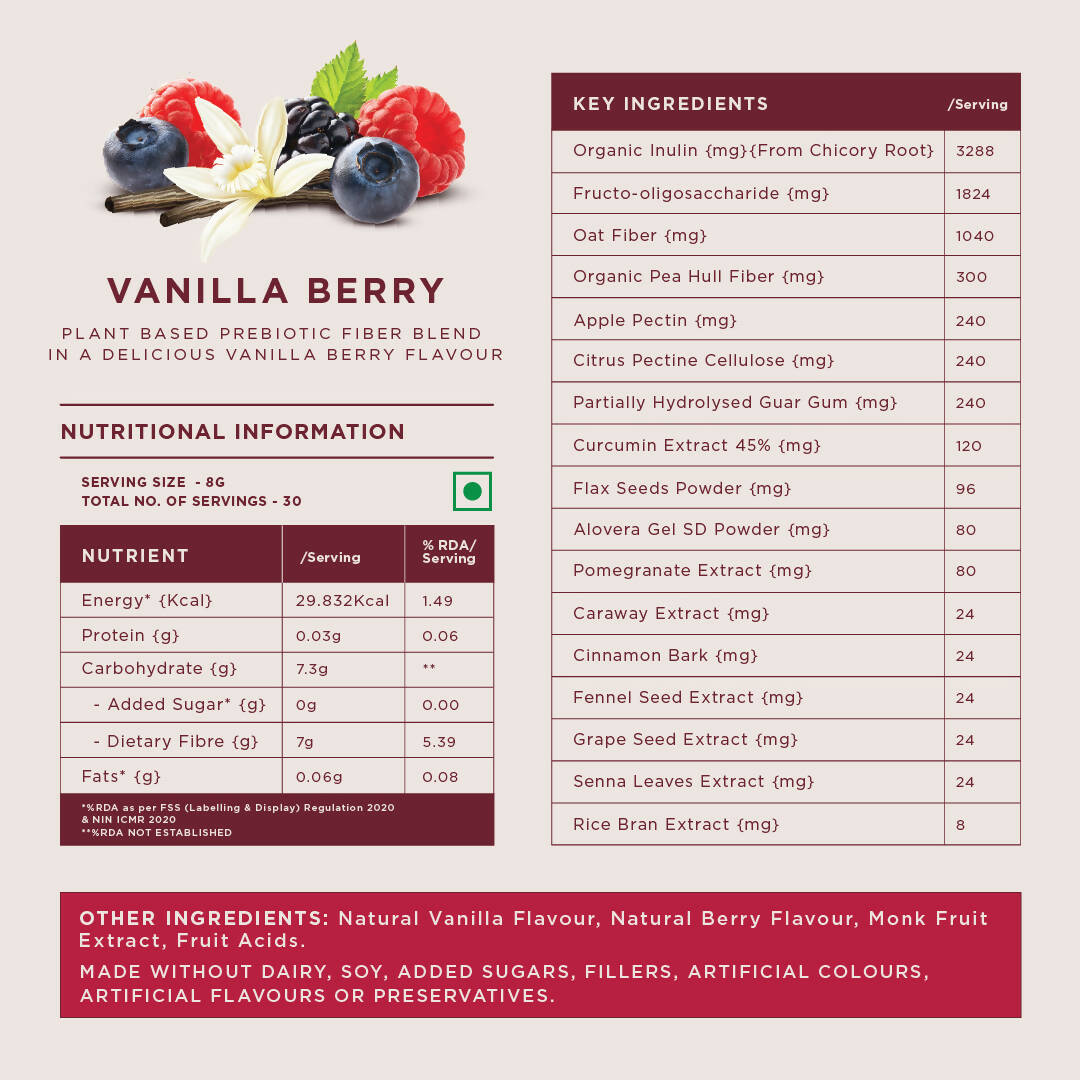 Wellbeing Nutrition Daily Fiber Powder-Vanilla Berry Flavor - Distacart