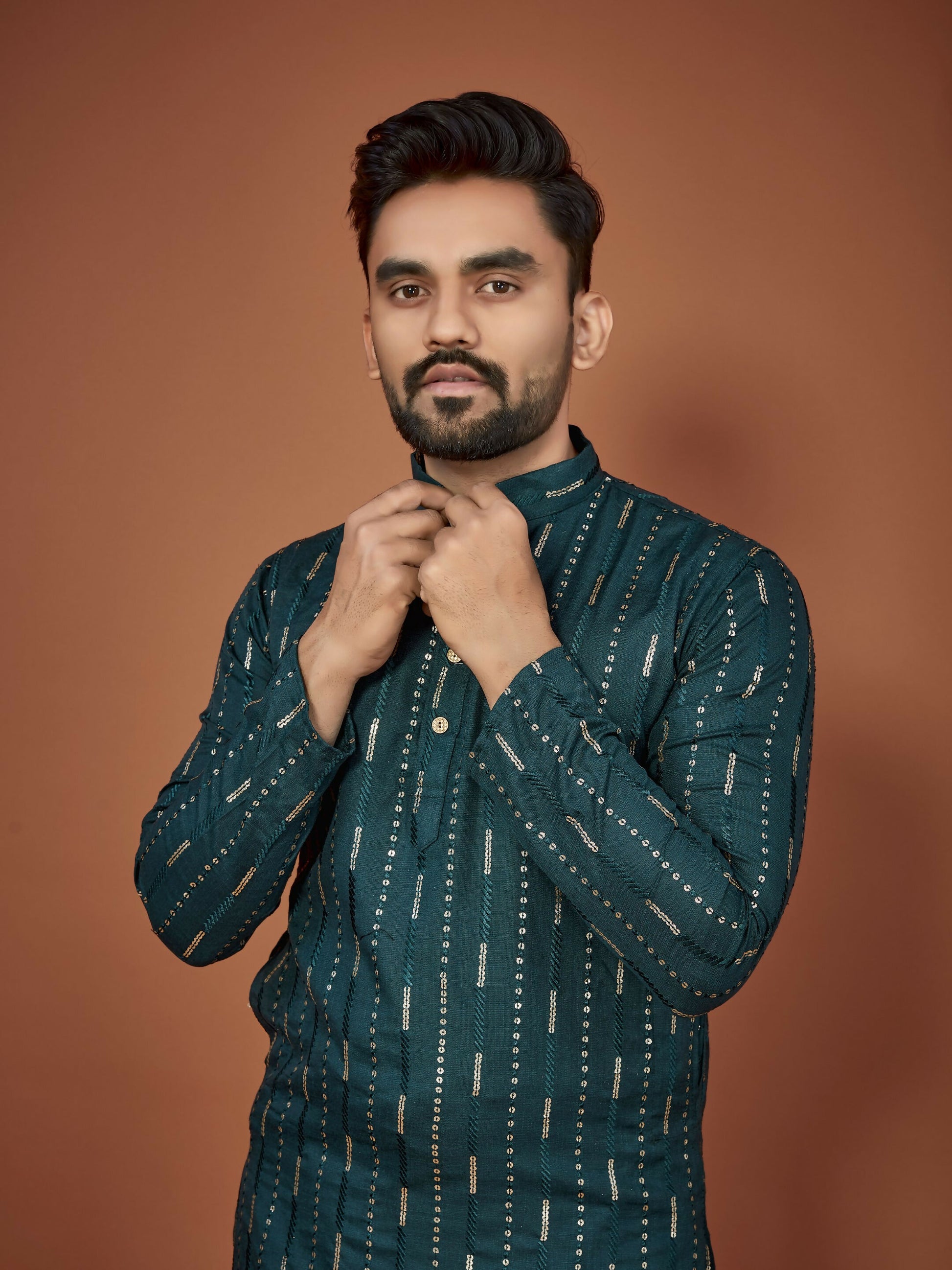 Anaita Teal Embroidered Cotton Straight Kurta - Distacart