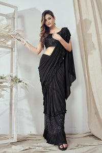 Thumbnail for Mahotsav Women's Black Lycra Embellished Ready To Wear Saree With Stitched Blouse - Distacart