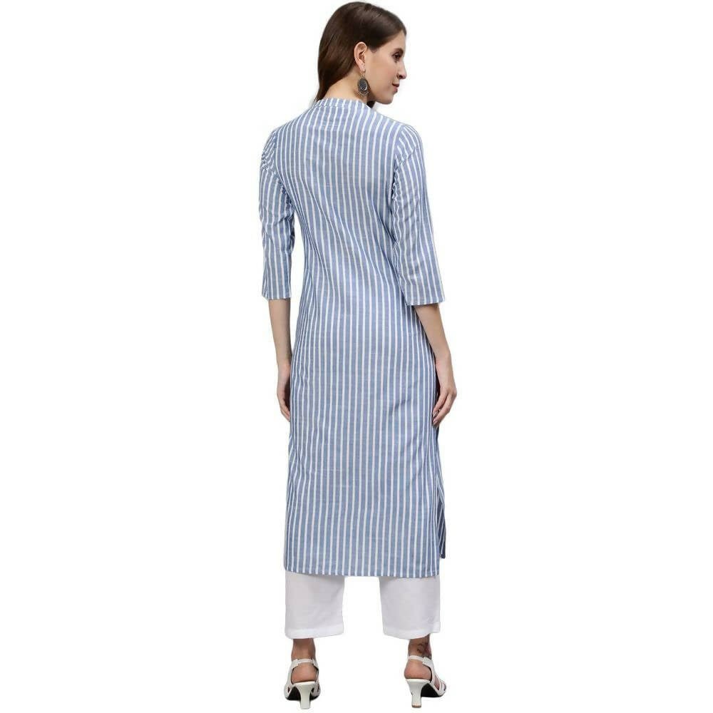 Anubhutee Women's Cotton Striped Regular Blue Kurta Set - Distacart