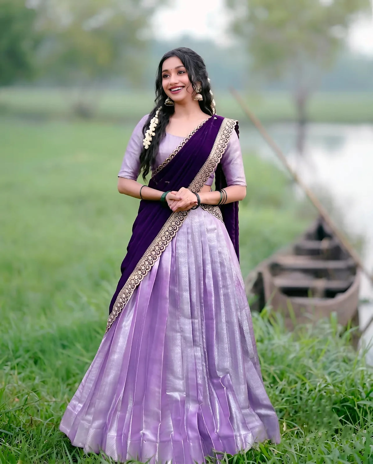 Looknbook Art Designer Jacquard Silk Weaving Work Lehenga Choli Set.-Lavender