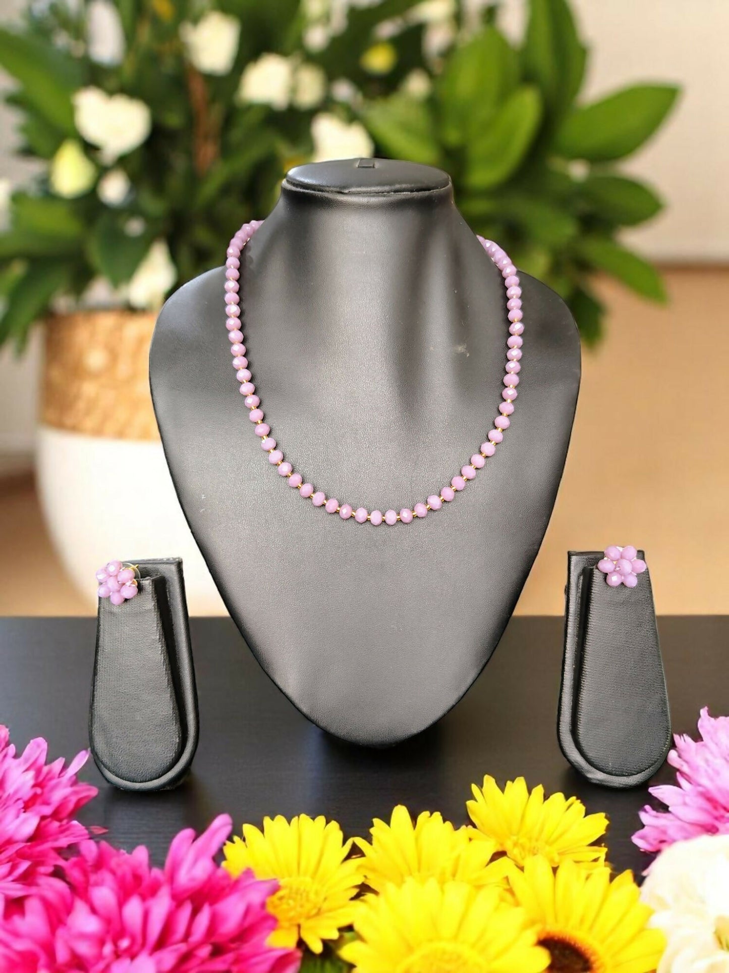 Inhanns Crystal Bloom – Single Line Necklace + Studs - Purple Type - Distacart