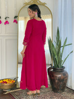 Thumbnail for The52 Rani Women's Beautiful Embroidered Work Vichitra Silk Fabric Straight Kurta Pant and Dupatta Set - Distacart