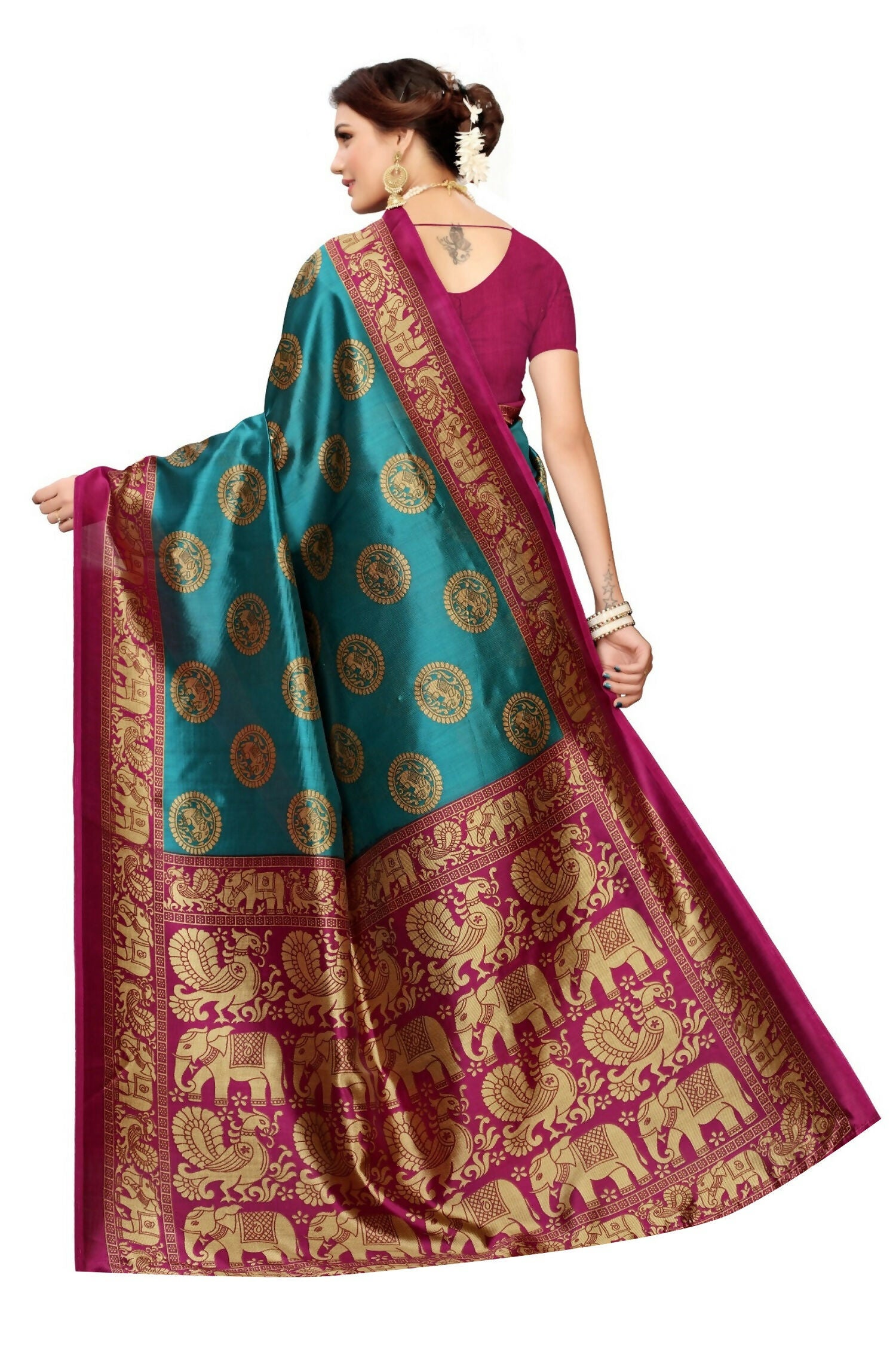 Vamika rama & wine Printed Art Silk Saree - Distacart
