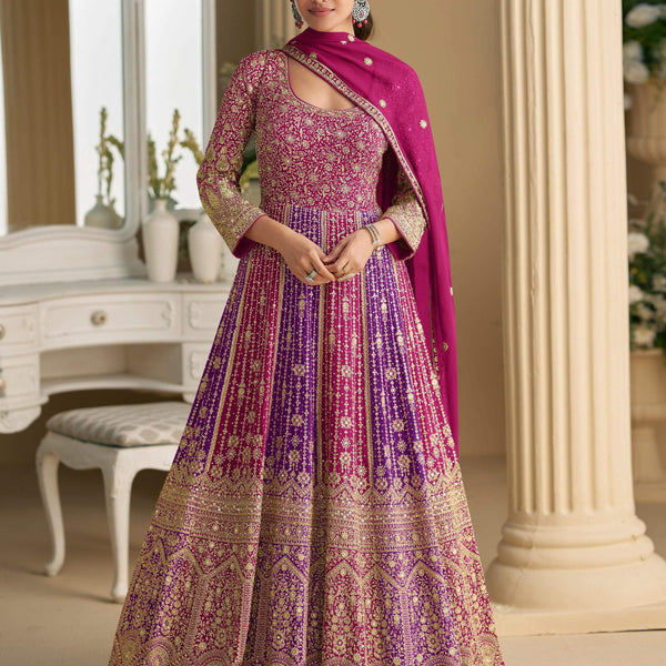 Anaita Rani Pink Georgette Readymade Anarkali Suit with Embroidery Zarkan Work - Distacart