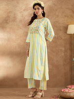 Thumbnail for Indo Era Women Floral Embroidered Regular Thread Work Pure Cotton Kurta with Trousers