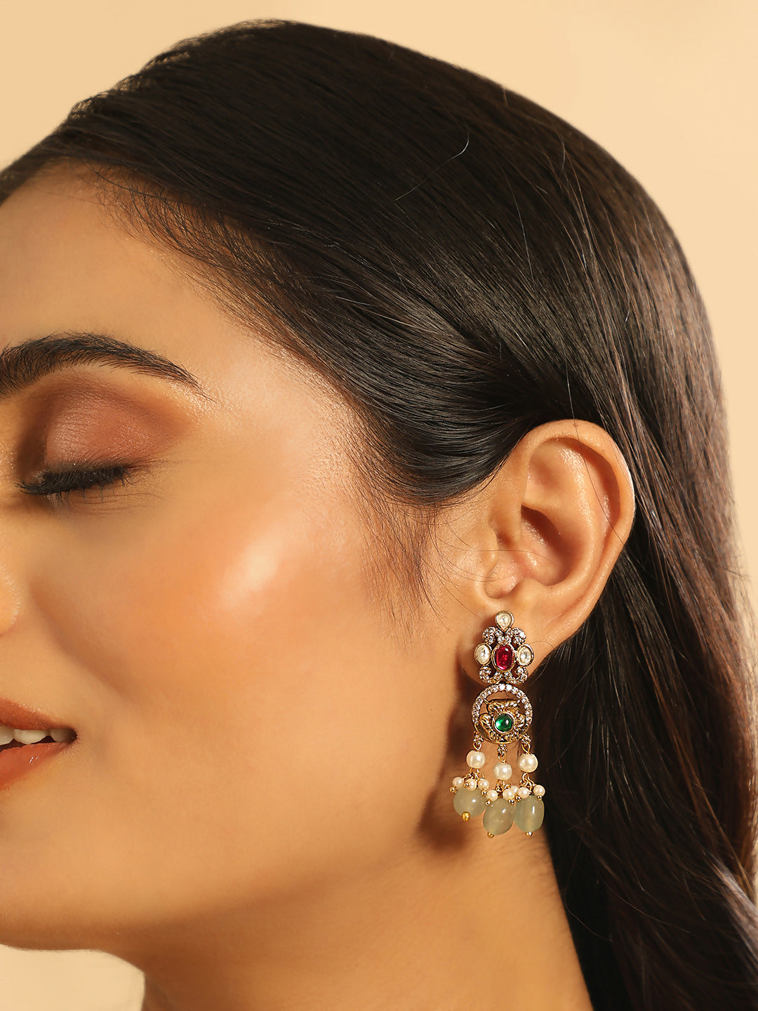 Nuyug 18K Gold Plated Divine Gold Tone Beaded Long Necklace Set