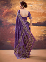 Thumbnail for Vastranavya Purple Crepe Printed Saree with Unstitched Blouse - Distacart