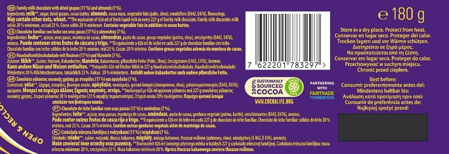 Cadbury Dairy Milk Fruit & Nut Milk Chocolate Candy Bars