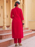 Thumbnail for Yufta Hot pink Zari_Work Velvet Straight Kurta Trouser Set