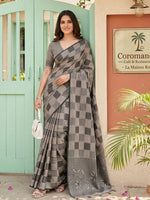 Thumbnail for Shree Shyam Fashion Brown Linen Cotton Saree - Distacart