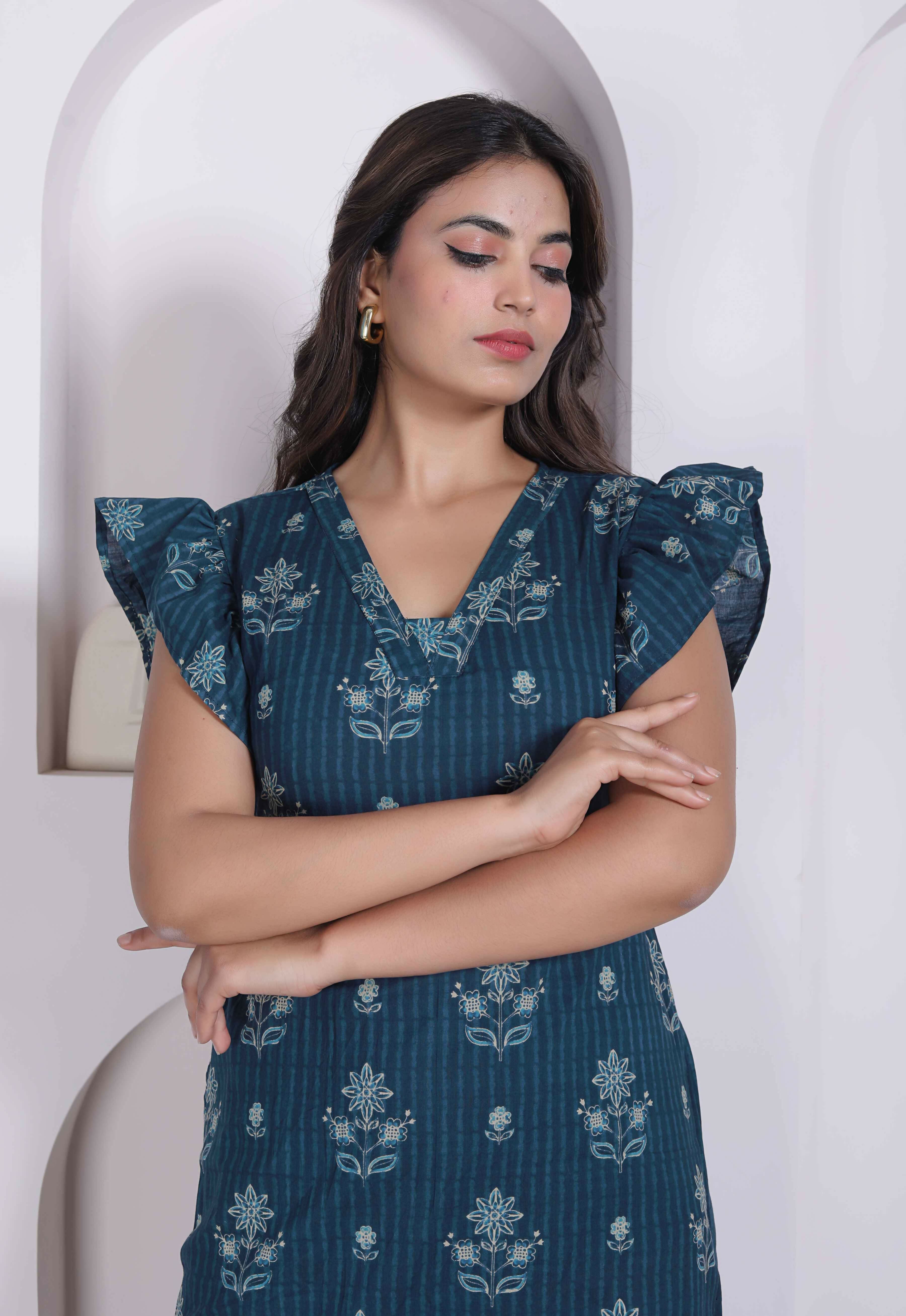 Miravan Women Empire Waist Blue Mini Length Dress - Dista