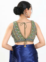 Thumbnail for Joban Fashion Green Multi Georgette Padded Blouse With V Neck Sleeveless - Distacart