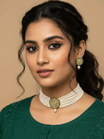 Thumbnail for NVR Women Gold Plated White Kundan Jewellery Set - Distacart