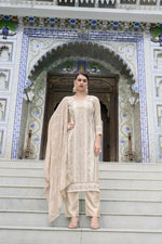 Thumbnail for Jyoti Fashion Women's Beige Faux Georgette Heavy Embroidery and Moti Work Kurta Set - Distacart