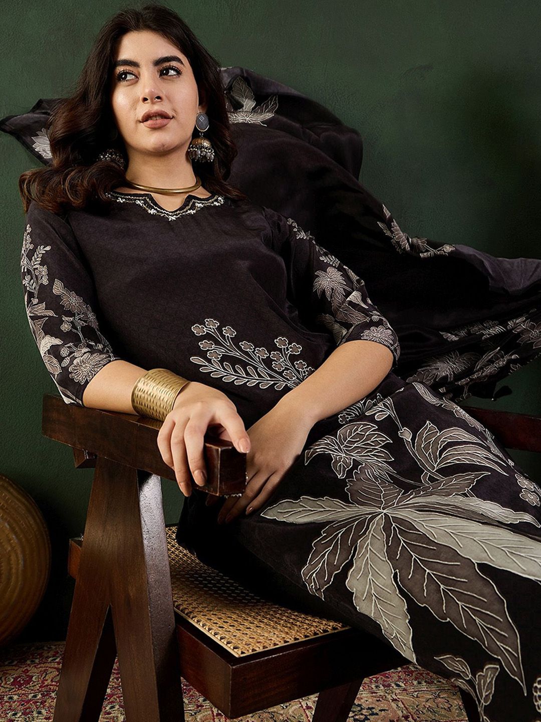 Sangria Floral Printed Kurta Set With Dupatta - Distacart