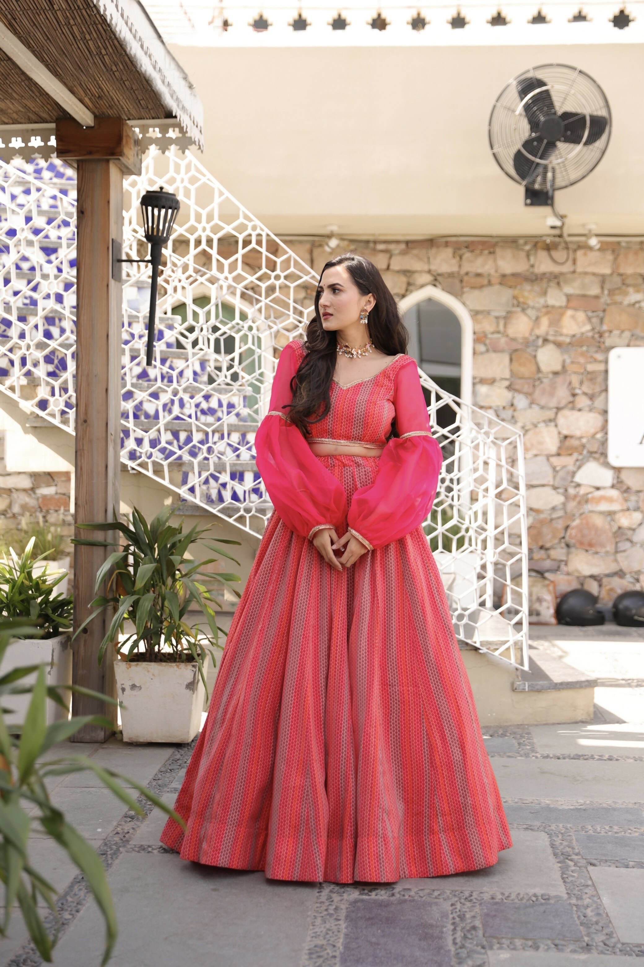 Wedding Designer Red Pink Chanderi Designer Lehenga - Anbazaar - Distacart