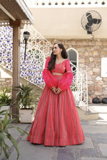 Thumbnail for Wedding Designer Red Pink Chanderi Designer Lehenga - Anbazaar - Distacart