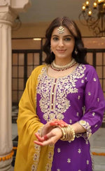 Thumbnail for Teeya Creation Womens New Wedding Wear Heavy Embroidery Thread Work Purple Kurta Set - Dista