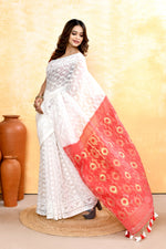 Thumbnail for Piyari Fashion Women's White Embellished Cotton Blend Jamdani Saree - Distacart