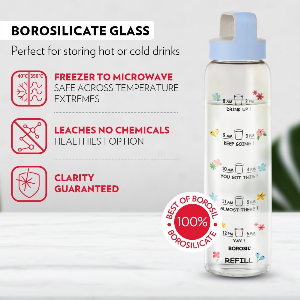 Borosil Neo Motivational Time Marker Bottle with Husk Lid - Dista
