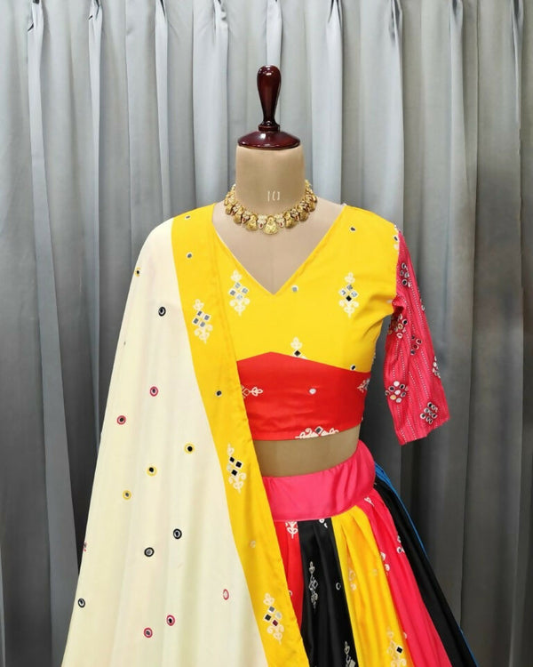 Preksha Creation Indian Festive Butter Soft Silk With Digital Print And Real Mirror Work Women Lehenga Choli - Yellow - Distacart