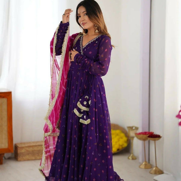 Teeya Creation Purple Faux Georgette Gown
