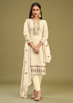 Thumbnail for Off White Swarovski Work & Embroidered Eid Wear Salwar Suit - Emponline - Distacart