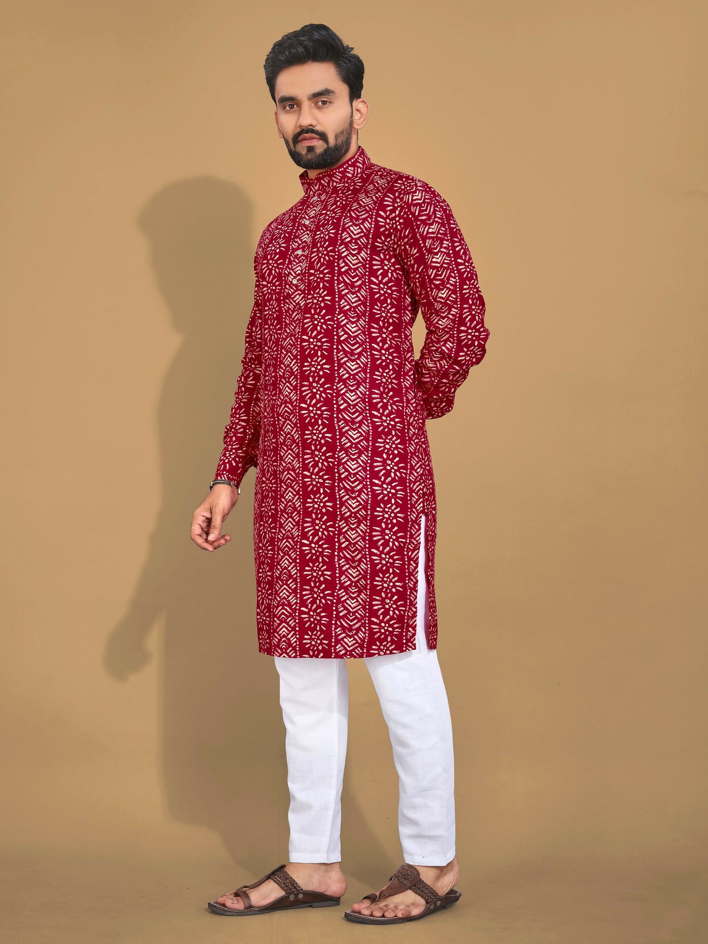 Anaita Maroon Printed Cotton Straight Kurta - Distacart