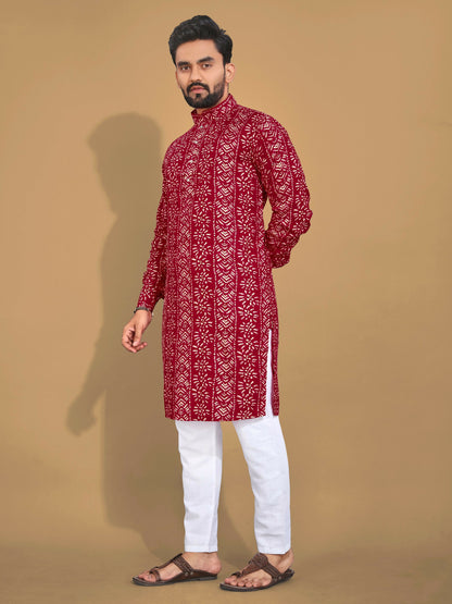 Anaita Maroon Printed Cotton Straight Kurta - Distacart