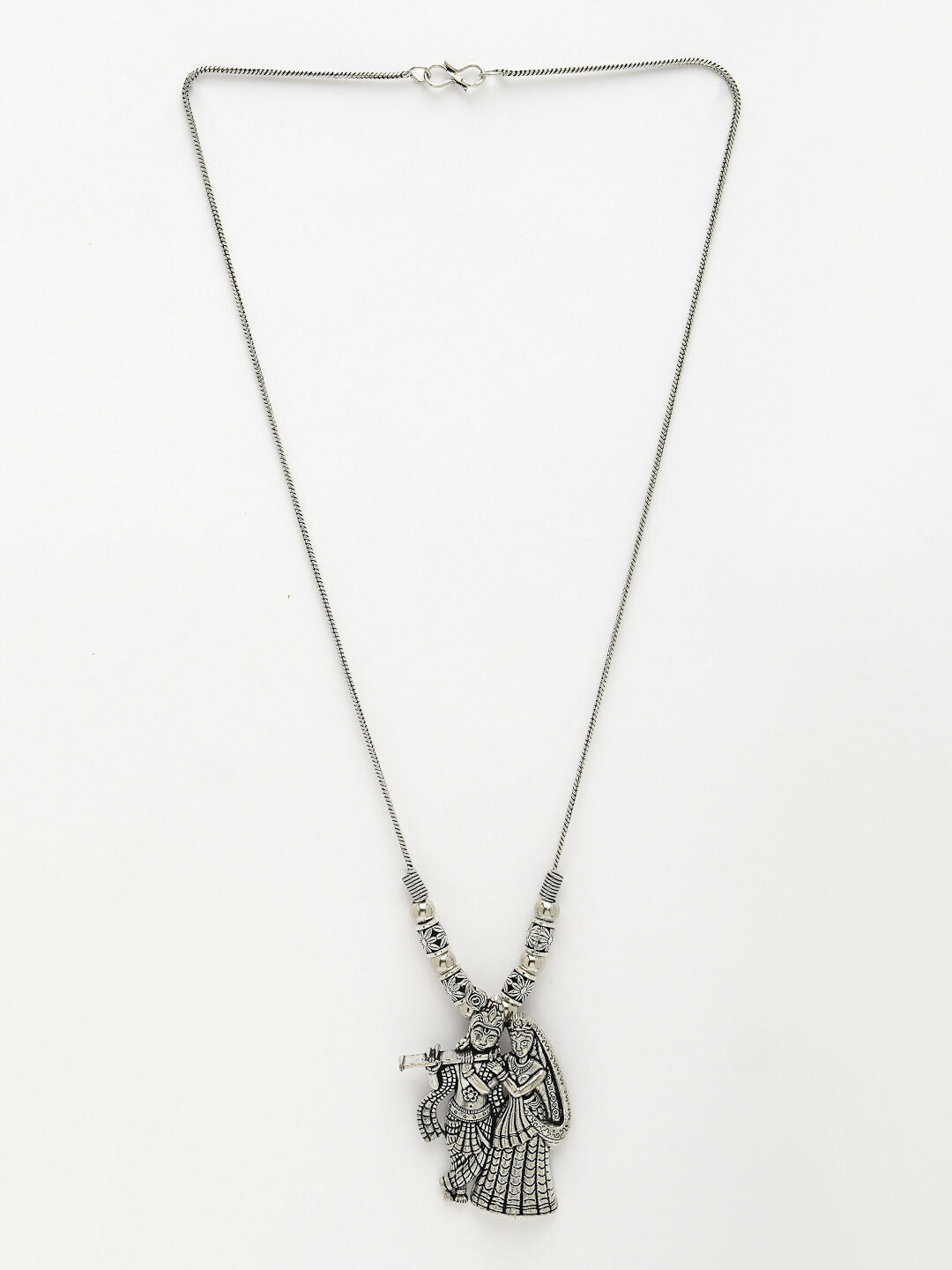 NVR Women's Silver-Toned Radha Krishna Pendant with Chain - Distacart