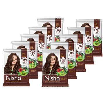 Nisha Henna Based Hair Colour for Women & Men Dark Brown (Pack of 10) - Distacart