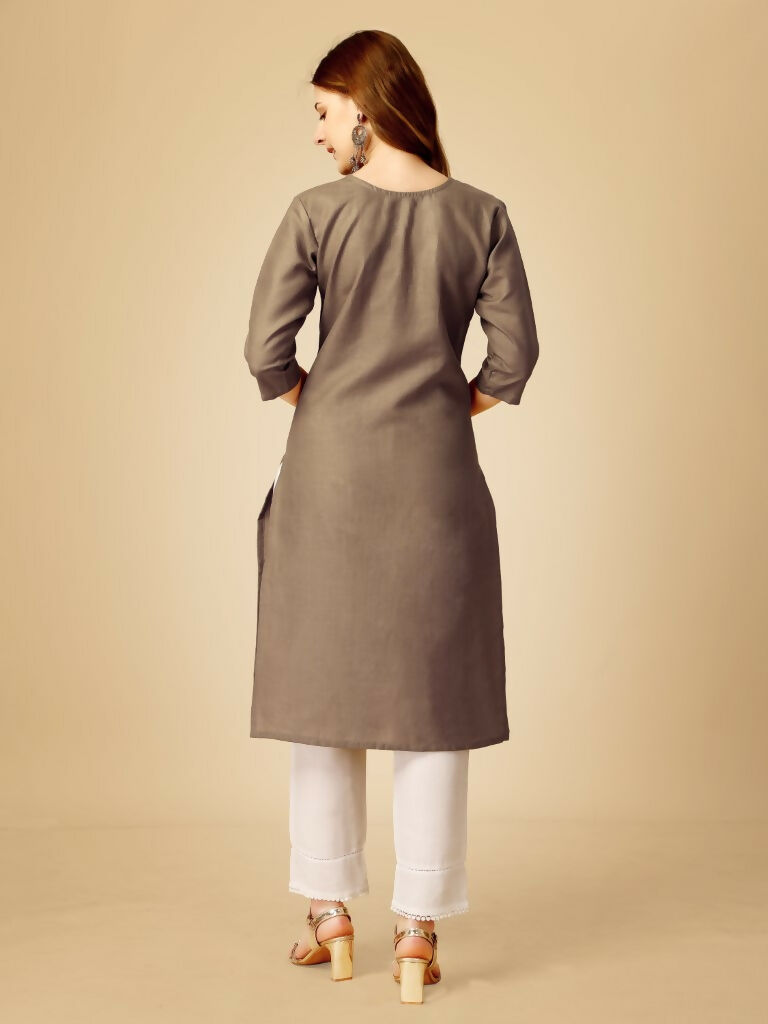 Jyoti Fashion Women's Khaki Cotton Blend Embroidered Kurta Pant Set - Distacart
