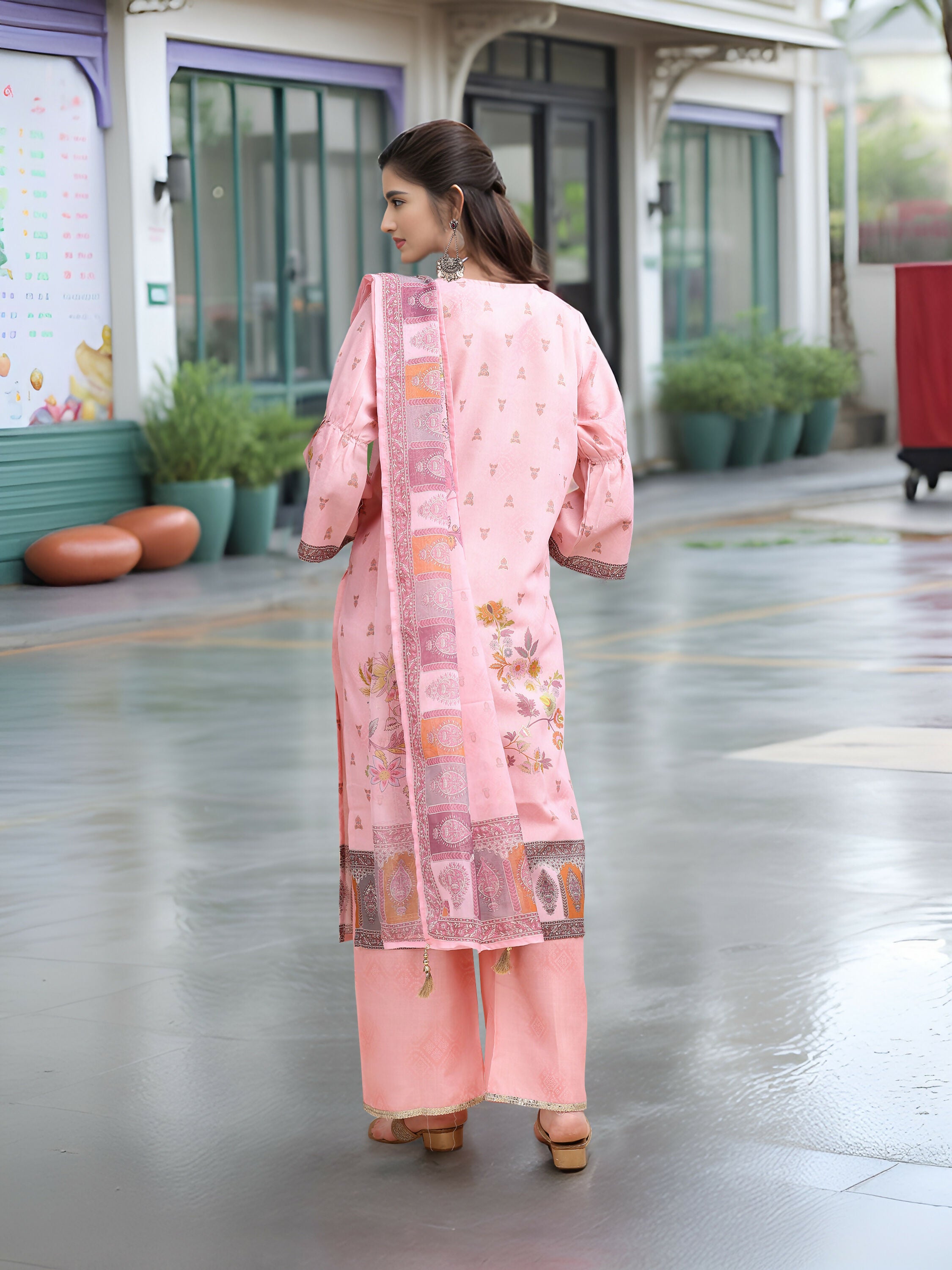 Joban Fashion Pink Position Digital Print With Position Foil Kurta Set