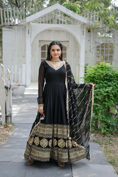 Joban Fashion Black Georgette Sequence Embroidery Work Kurta Set