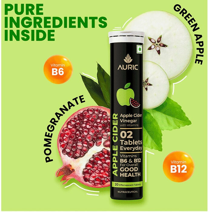 Auric Apple Cider Vinegar Effervescent Tablets with Vitamins B6, B12 - Distacart