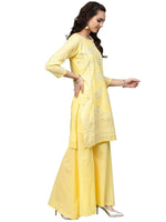 Thumbnail for Ahalyaa Women's Cotton Blend Yellow Glitter Print Kurta Sharara Set With Dupatta