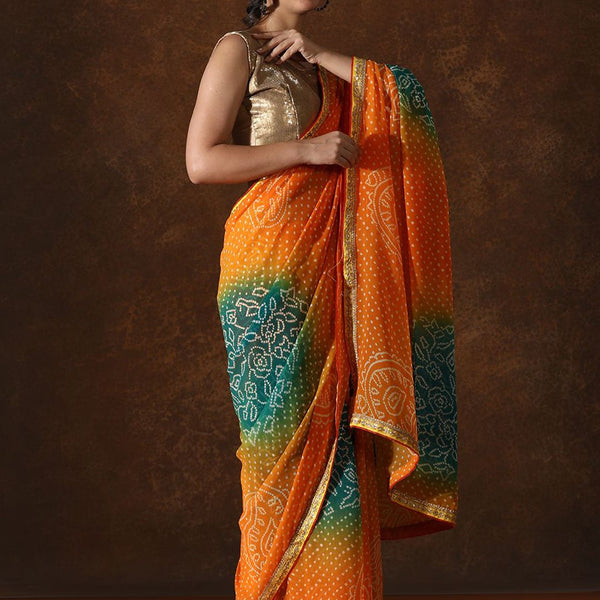 Mitera Bandhani Sequinned Organza Bandhani Saree - Distacart