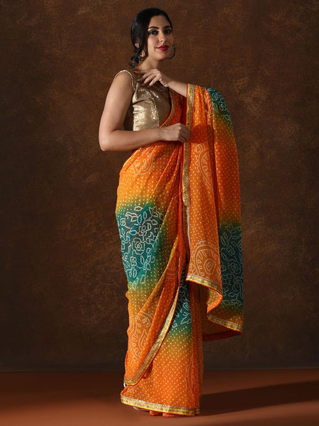 Mitera Bandhani Sequinned Organza Bandhani Saree - Distacart