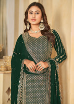Thumbnail for Mesmeric Green Faux Georgette Palazzo Suit with Embroidery - Emponline - Distacart