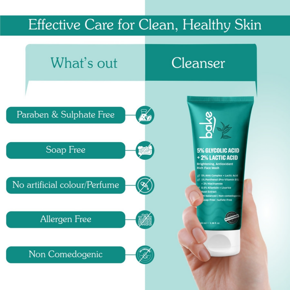 Bake 5% Glycolic Acid + 2% Lactic Acid Daily Face Wash - Distacart
