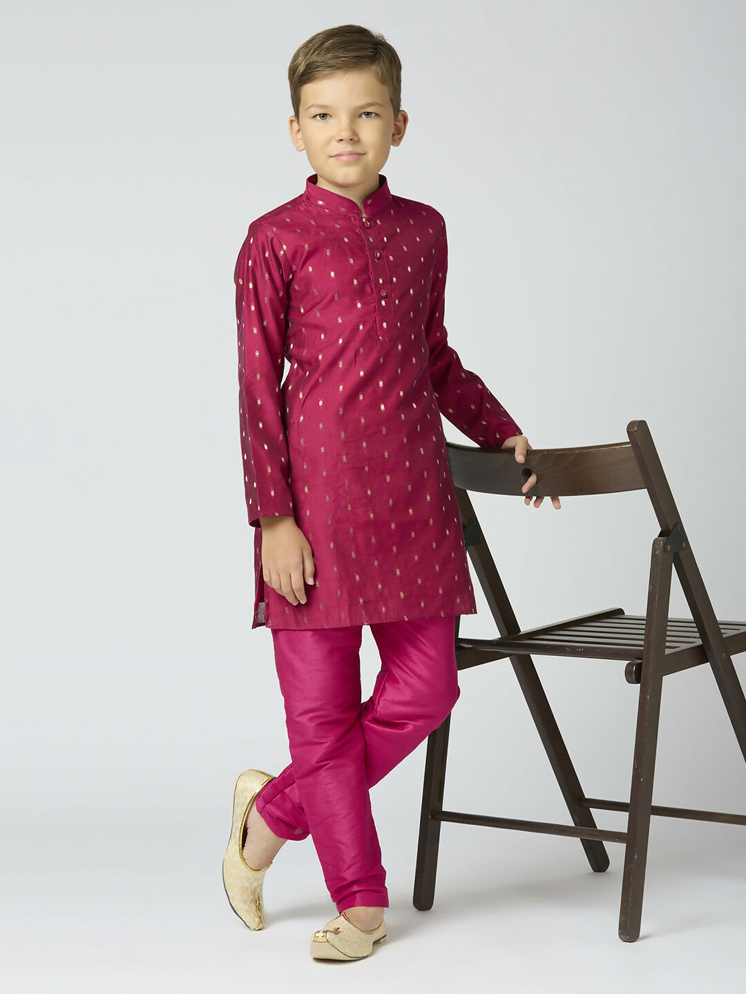 Joban Fashion Kids Island Full Sleeves Chanderi Kurta, Pyjama Set with Traditional Butta Work - Purple - Distacart