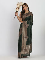 Thumbnail for Astita Linen Cotton Dark Green Saree