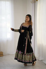 Thumbnail for Teeya Creation Black Color Heavy Georgette Wedding Wear Embroidery Work Long Gown