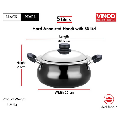 Vinod Black Pearl Hard Anodised Non Stick Handi with Lid - Dista